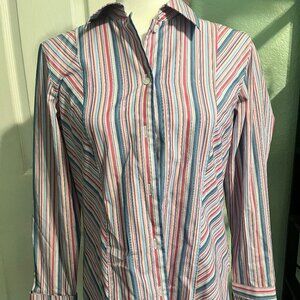 Foxcroft Wrinkle Free Fitted Fit Striped Button Up